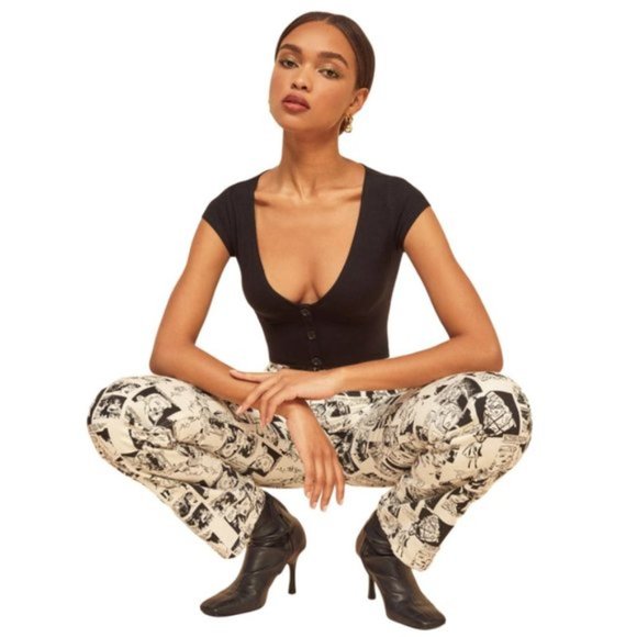 NWOT Reformation Black Marten Button Bodysuit XL - Picture 2 of 10